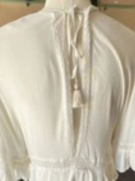 Free People White Lace Ruffle Button Maxi Dress V-Neck Cape Sleeve Size XS - Picture 8 of 10